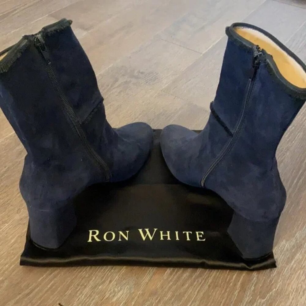 RON WHITE FRENCH NAVY SUEDE BOOTS